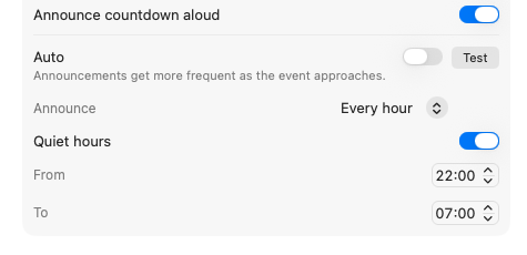 Announce countdown settings